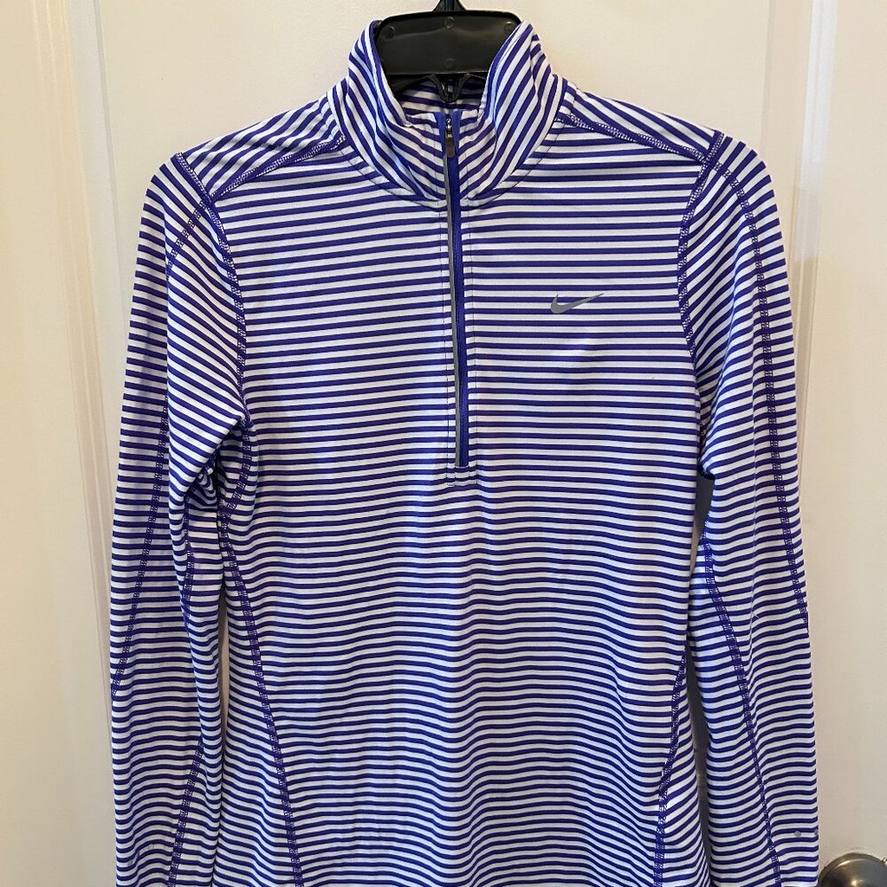 Nike Dri-Fit Women's Running Shirt Long Sleeve Purple White Stripe Size Small